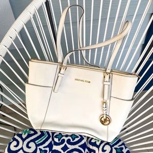 Micheal Kors Authentic White Tote with Gold detail